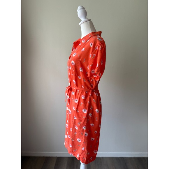 GAP Orange Floral Button Front Shirt Dress‎ S Short Sleeve Belted Rayon Vintage - Picture 3 of 12